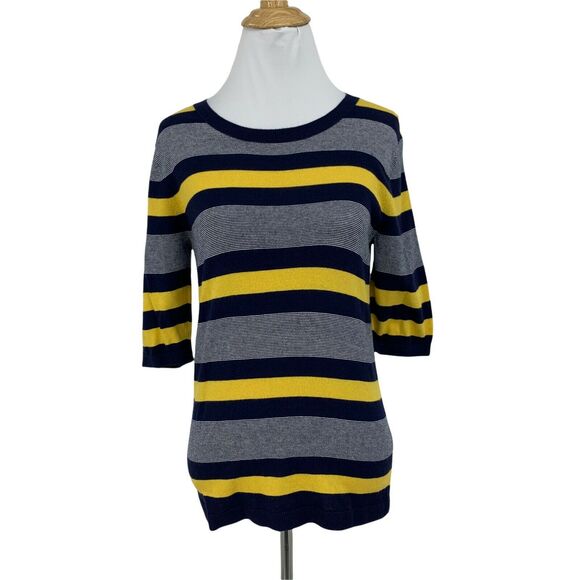 Banana Republic Stripe Shirt Women's Size S Mid Sleeves Scoop Cotton Stretch Top - Picture 1 of 10